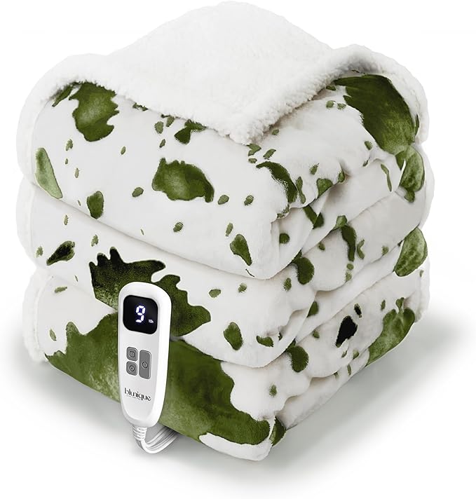 Heated Blanket Twin Blanket - Fast Heating Electric Blanket, Soft Flannel Heated Twin with 4 Time Settings,10 Heating Settings, Warm Gifts for Women & Mom & Grandma(62"x84"Cow Print Sage)