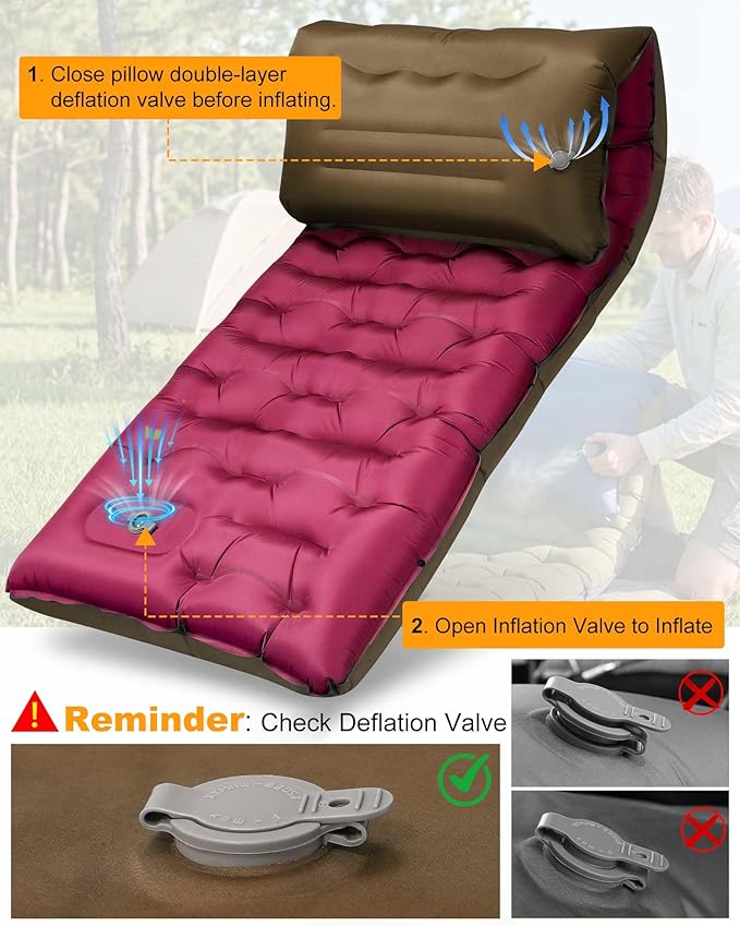 Camping Sleeping Pad,5.9 Inch Thick Camping Mat with Built in Pillow and Foot Pump,Self Inflating Sleeping Pad for Camping Backpacking（Green