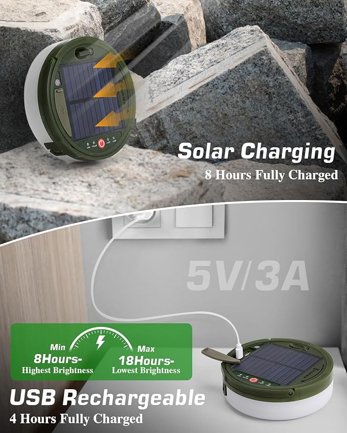 Anpro Solar Camping String Lights 4 in 1, 32.8Ft Ultra Long Multi-Color LED String, 3600mAh Solar Powered and USB Rechargeable Light with Remote Control, Portable Camping Light for Hiking, Decoration