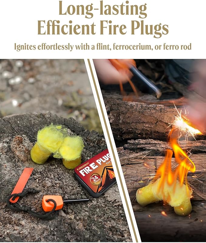 AWEASROY Fire Plugs Fire Starters - Windproof Fire Starter for Campfires Long Brun Time - Fire Starters for Fireplace,Chimney,BBQ Grill,Camping Fire,Wood Stove - Emergency Survival Tools 24pcs
