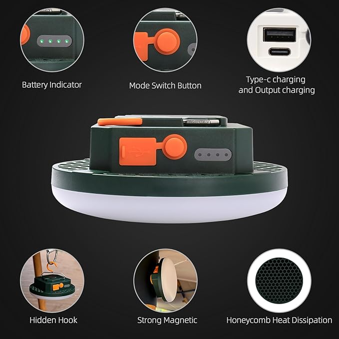 Ultra-Bright Rechargeable LED Camping Lantern,Portable Hanging Tent Light with USB C Charging, IPX5 Waterproof, Magnetic Base & Hook for Camping, Glamping, Backyard & Emergency