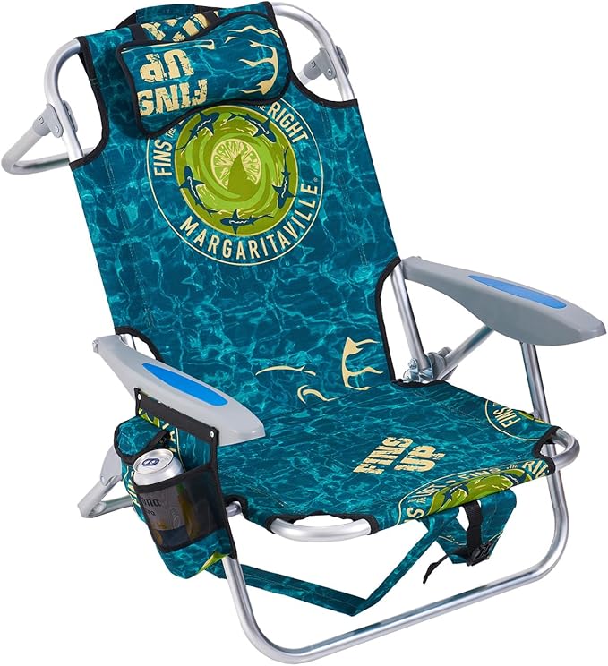 Portable Beach Chair for Adults, Outdoor Camping Chair Lay Flat Folding Backpack Beach Reclining Chair with 5 Positions, Headrest, Zipper Pouch, Cup Holder, Water Ripple