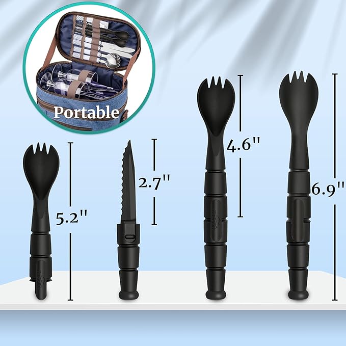 Tactical Spork, Tactical Spork Spoon Combo, 3 in 1 Tactical Camping Utensils, Camping Gear & Backpacking Gear, 2 Pack, Black