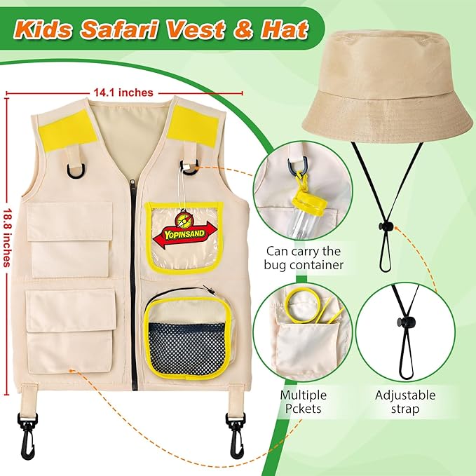 YOPINSAND Kids Explorer Kit & Bug Catcher Kit, Kids Camping Gear for Kids, Outdoor Exploration Set with Vest & Hat, Ideal Outdoor Camping Adventure Toys for Ages 3 4 5 6 7 8 Boys Girls