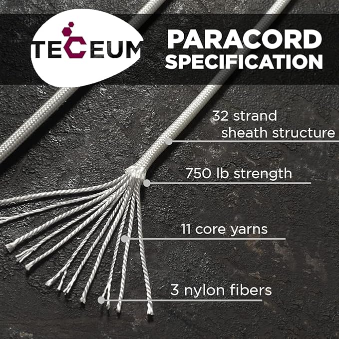 TECEUM Reflective Paracord Rope 1000 – 1000ft/200ft/100ft/50ft – 40+ Colors – Glow in The Dark – para Cord – Utility Rope for Survival, Hunting & Camping Gear – Nylon String, Camping Rope, Tent Cord