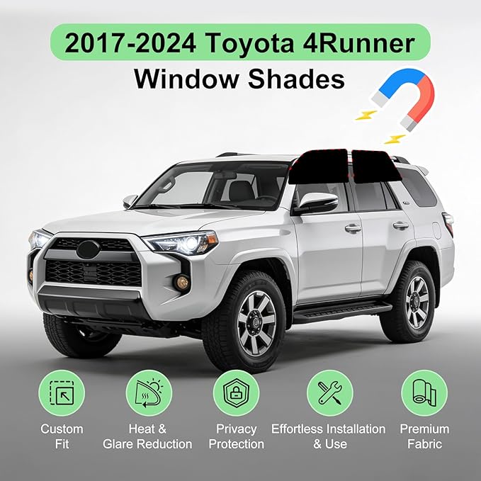 Side Window Sunshades for 2017-2024 Toyota 4Runner, Suede Fabric Window Covers for Privacy Car, Custom Fit Without Steel Rings, UV & Heat Protection Magnetic Installation (4 Pack)