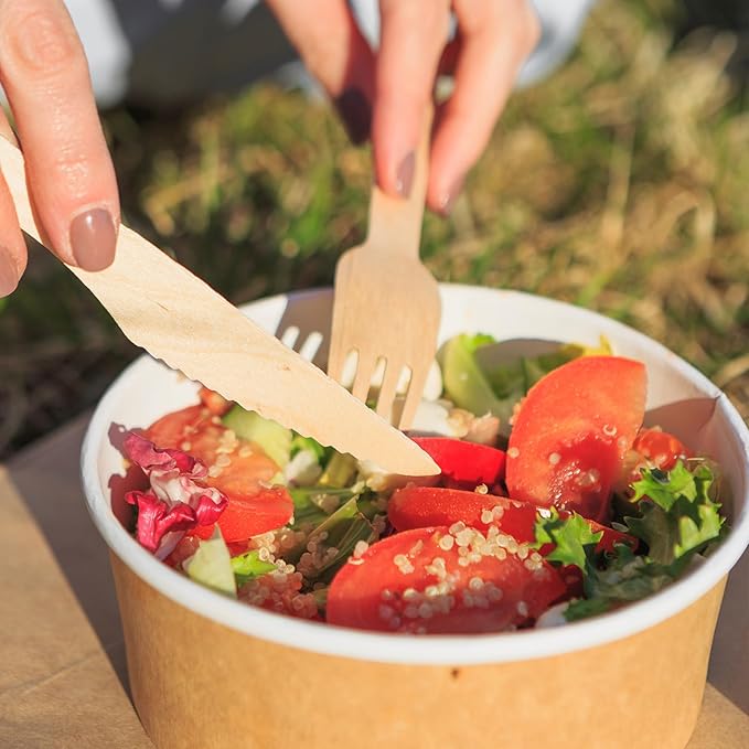400PCS Eco-Friendly Disposable Wooden Utensil Set – Compostable Biodegradable Wooden Cutlery Set (200 Forks, 100 Spoons, 100 Knives) for Parties, Camping, traveling & Family Dinners