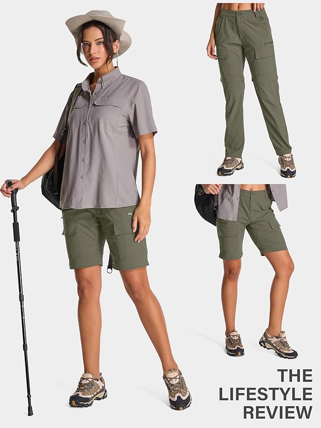 Womens Hiking Pants Convertible Quick Dry Stretch Lightweight Zip Off Outdoor Safari Pants with Cargo Pockets