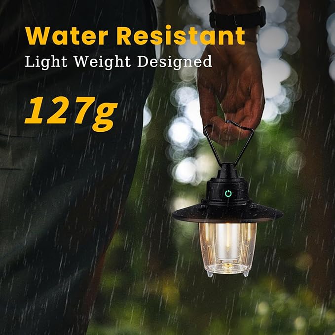 Hanging Camping Light, Antique Black, Rechargeable LED Camping Lantern with Three Light Modes, Cordless, Vintage, Weatherproof Tent Light for Camping, Outdoor, Emergency Use