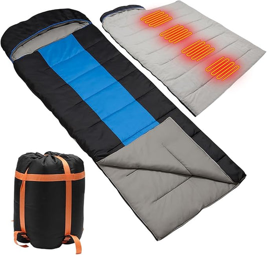 Longzhuo Heated Sleeping Bags for Adults Kids - Portable USB Power Warm Sleeping Bag for Camping with 4 Heating Zones, Cold Weather Sleeping Bag for All Season Camping Hiking Backpacking