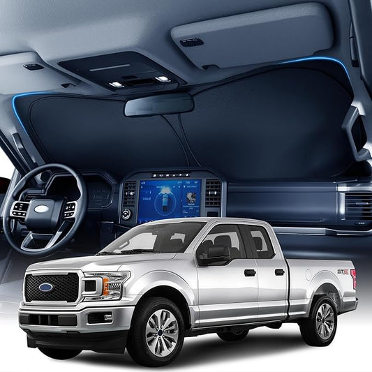 Zanch Custom Windshield Sun Shade for Ford F150/250/350/450 2015-2026, 7-Layer Heavy-Duty UV & Heat Block Protection, 3D Laser Scanned Instant Cooling, Foldable Truck Accessories