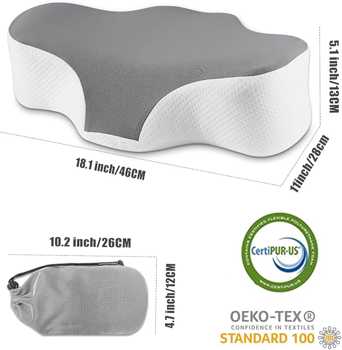 Bespilow Travel Pillow for Sleeping - Memory Foam Cervical Neck Support Pillow for Pain Relief, Camping Pillows for Side, Back and Stomach Sleepers, Cool Cover & Storage Bag for Backpacking,Road Trip