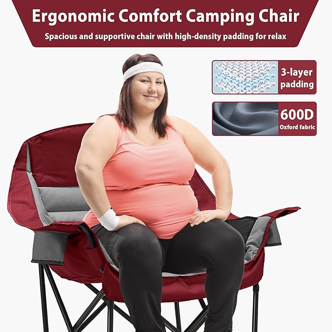 Youtanic Oversized Camping Chair, Portable Folding Camping Chairs with Side Pocket, Cup Holder and Carry Bag, Heavy Duty Outdoor Camping Chairs for Adults, Fishing, Sports, Trip, up to 400lbs, Style 3