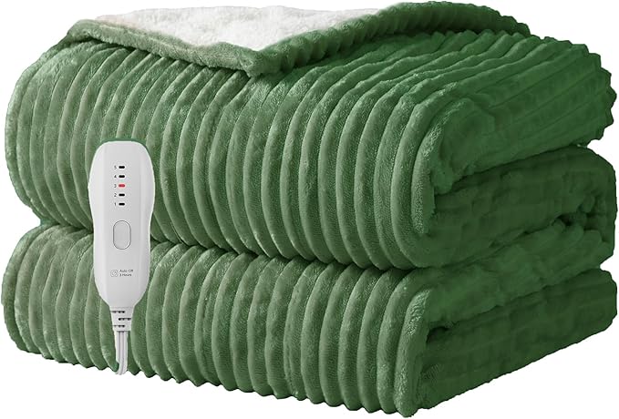 Texciting Heated Blanket Electric Blanket Throw 50”X60”-Heating Throw with 5 Heat Settings-3 Hours Auto Off,ETL Certified,Machine Washable (Emerald Green)