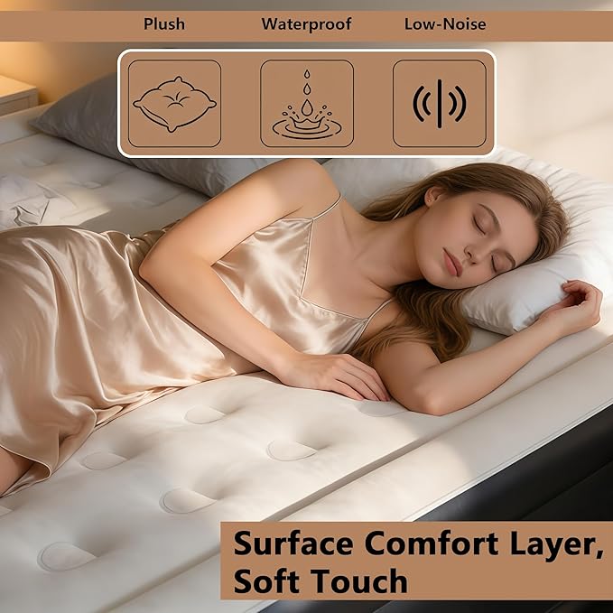 air Mattress Queen with Built in Pump – 18-Inch Thickened Inflatable Mattress for Easy Travel, Supports Up to 650 Pounds（Black）
