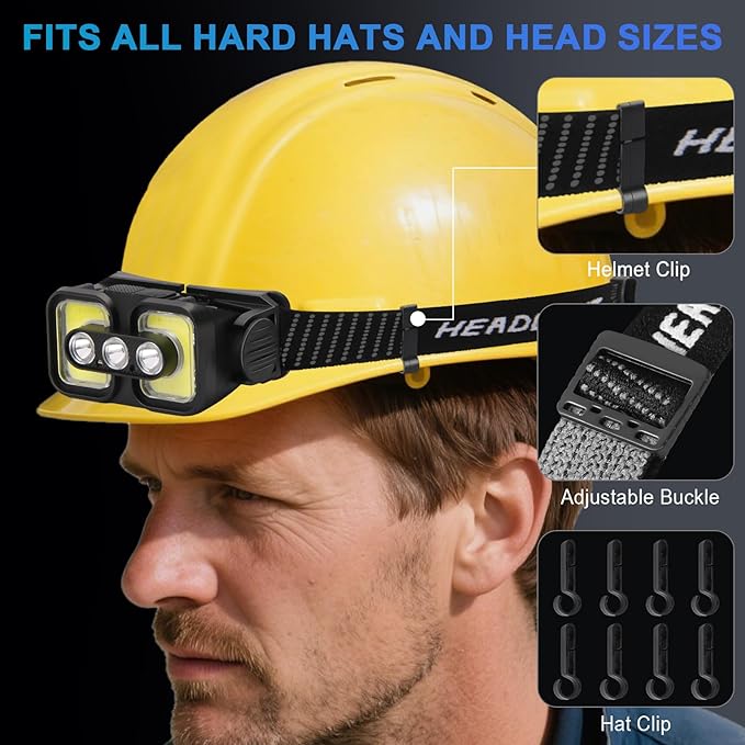 Rechargeable Headlamp with Red Light Motion Sensor Led Head Lamps for Adults Kids Waterproof Bright Hiking Headlights for Outdoor Camping Running Fishing 2 Packs