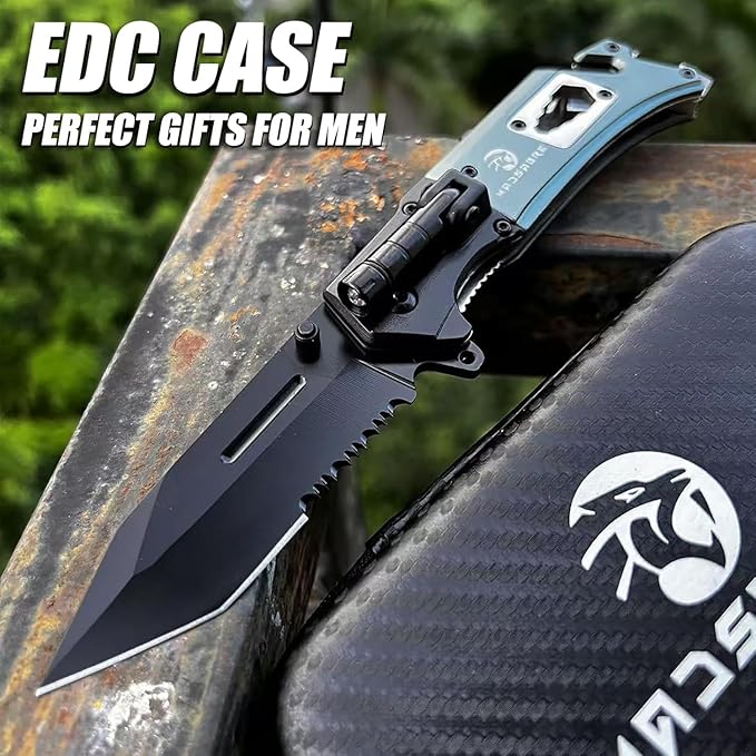 MADSABRE Multitool Pocket Knife with Clip and Case, 8-in-1 Folding Knives with Glass Breaker, Bottle Opener, Wrench, EDC Multitool Knife for Camping, Survival, Gifts for Men