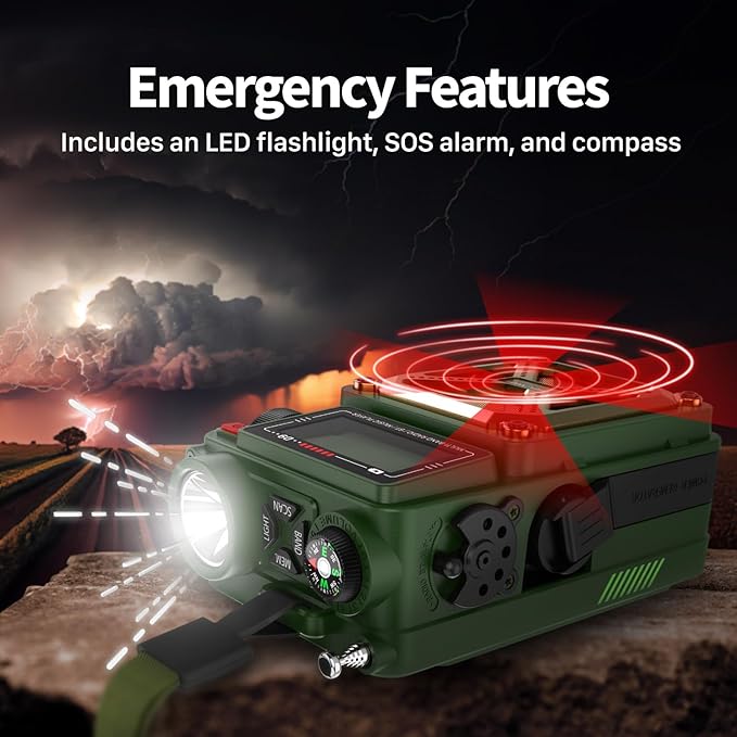 FosPower Emergency Weather Radio (Model D9) 14800mWh Power Bank, NOAA/AM/FM/Shortwave, Bluetooth 5.4, USB/Solar/Hand Crank Charging, Flash Light, SOS Alarm, IPX3 Rating for Indoor/Outdoor Emergencies