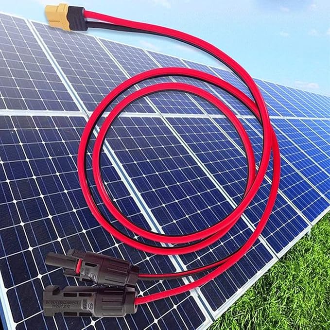 Solar Panel Connector to XT60 Extension Cable 12AWG, Solar Adapter Male Female to XT60 Input Port for Portable Power Station & Solar Generator (2FT)