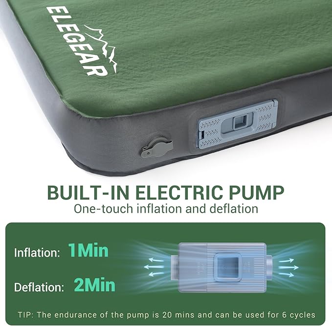 Elegear CumbreX™ Air & Foam Self Inflating Sleeping Pad, Built-in Electric Pump 4" Ultra-Thick Memory Foam Camping Mattress with Pillow Camping Pad 4-Season R-value 9.5 Camp Mat for Traveling - Single