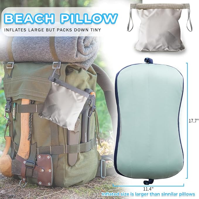 Couleurs Beach Pillow, Inflatable Camping Pillow, Pool Pillow, Removable Pillowcase, Ultralight Neck and Waist Support, Suitable for Camping, Hiking, Backpacking (with Ice Pack)