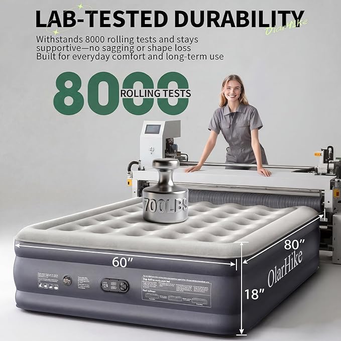 OlarHike Air Mattress Queen with Built in Pump, Inflatable Mattress Blow up Mattress, 18" Colchones Inflables Foldable Air Bed for Guest & Home, Ideal for Camping, 700lbs