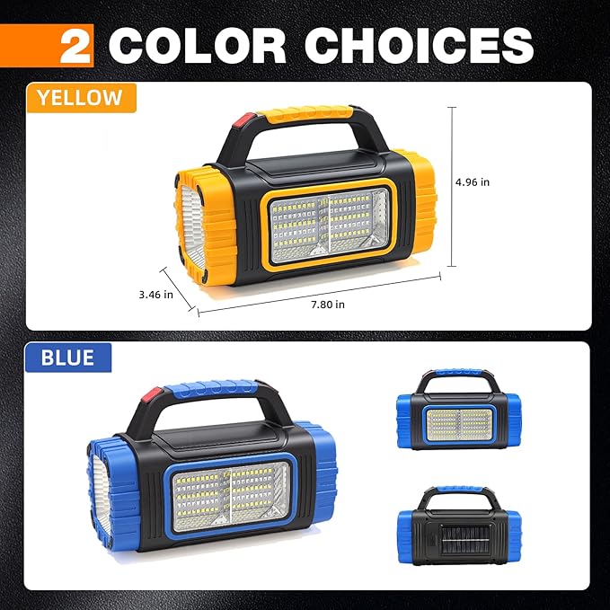 Solar Powered Flashlight Rechargeable, 8 Light Modes 2000mAh Battery 3000 Lumens USB LED Handheld Flashlights, Multi-Function Flashlight for Emergency Spotlight Camping Lantern Hiking (YELLOW)1PC