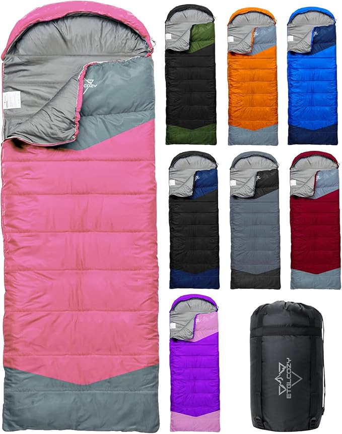 Lightweight 3-Season Sleeping Bag for Adults/Kids Camping, Compact w/Compression Sack, Waterproof Ripstop, Portable for Backpacking Hiking Travel