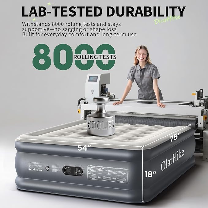 OlarHike Full Air Mattress with Built-in Pump, 18" Raised Inflatable Air Bed for Guests, Home Use & Camping, Supports Up to 600 lbs