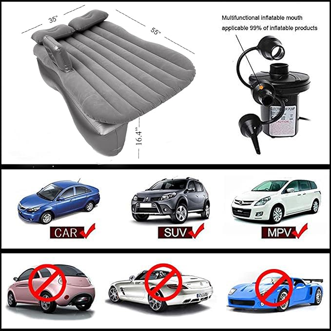 Onirii Inflatable Car Air Mattress Back Seat Bed with Air Pump,Thickened Portable Car Travel Sleeping Camping Air Mattress Blow Up Bed for Car Universal SUV