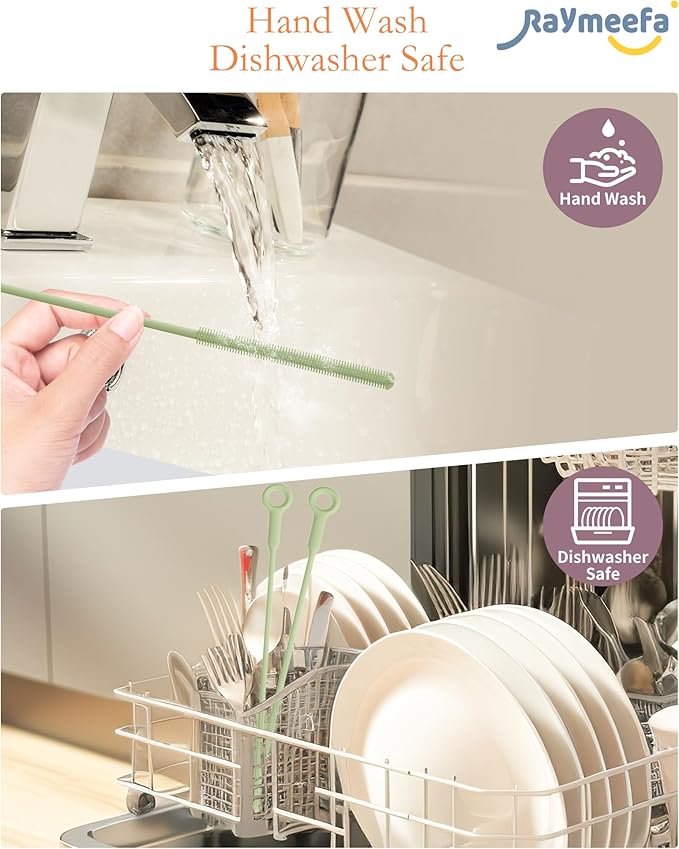 Straw Cleaner Brush Set - Raymeefa Scratch-Free Detail Cleaning for Reusable Straws & Tumblers (Avocado Green)