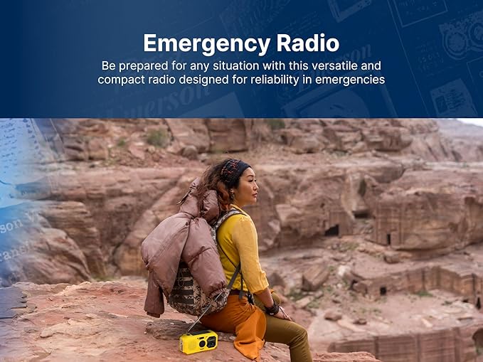 Emerson ER-7050 Emergency AM/FM Radio with NOAA Weather Band, Built-in Power Bank, Hand Crank, Solar Charging, LED Flashlight, and SOS Alarm – Essential Survival Gear for Camping and Emergency Prep
