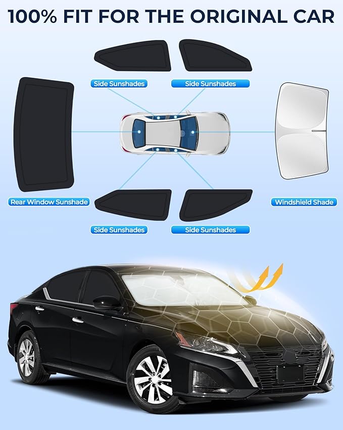 for Nissan Altima 2019-2024 Car Window Shades, 6pcs Privacy Sun Shade Set for Front Windshield Side and Rear Windows, Full Window Covers Keeps Vehicle Cool for Camping Napping