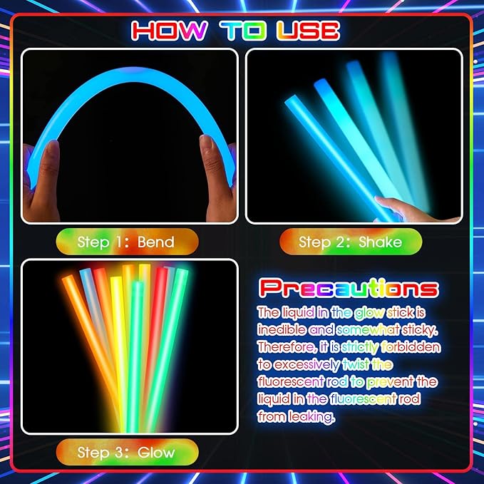 Lewtemi 10 Pcs Large Glow Sticks Big Giant Jumbo Halloween Christmas Emergency Light Stick for Camping Accessories, Survival Kit