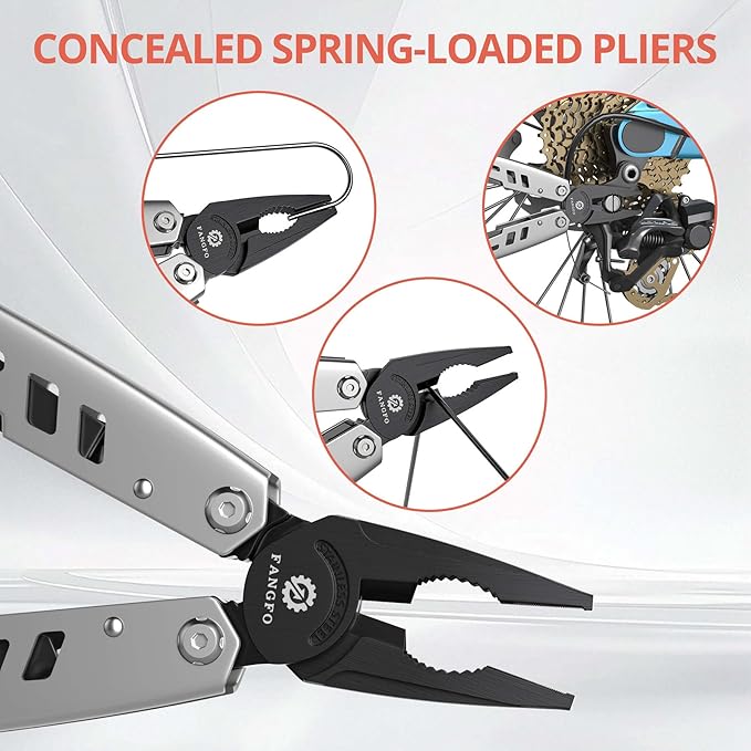 Multitool 17-in-1 Stainless Steel Multi Tool with Pocket Knife Needle Nose Pliers Bottle Opener Screwdriver Self-Locking Professional Multi-Tool for Outdoor Survival Gifts for Men((Silver)