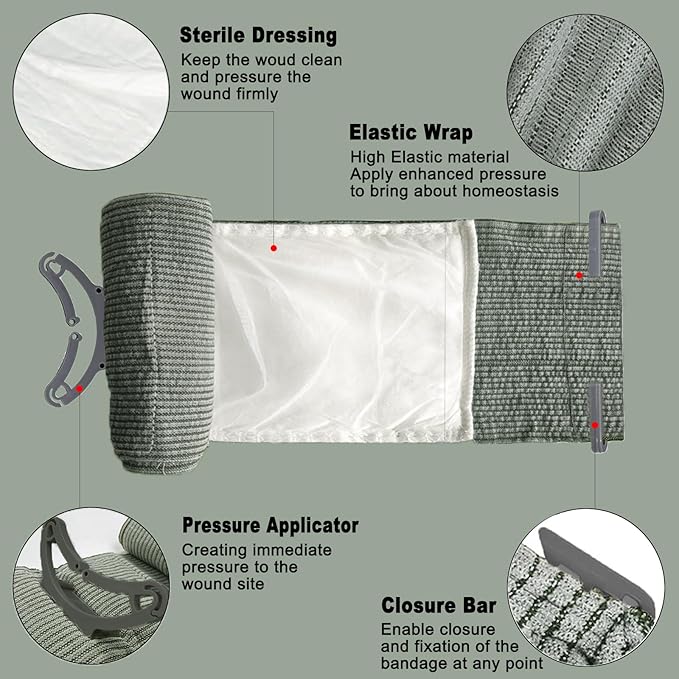 Israeli Emergency Bandage, 6" 4Pack Compression Bandage, Trauma Wound Dressing, Sterile Vacuum Sealed Packaging for Bleeding Control, Medical Trauma Kit, Combat Tactical First Aid IFAK Supplies