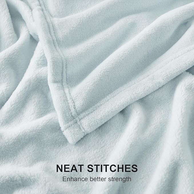 Hansleep Fleece Ice Blue Queen Blanket, Super Soft Flannel Fuzzy Plush Cozy Blanket for All Seasons, Ice Blue, Queen 90x90 Inches