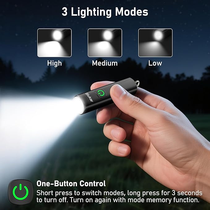 Blukar 2 Pack Rechargeable EDC Flashlight, 360L Mini Keychain Flash Light with 3 Lighting Modes, Memory Function, Waterproof, Compact and Portable Pocket Light for Everyday Carry, Emergency,Camping