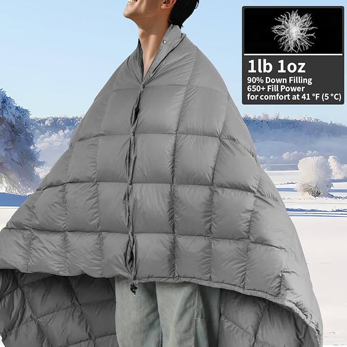 Down Camping Blanket - Lightweight, Packable, Warm & Puffy Outdoor Travel Quilt for Sleep, Hiking, Backpacking, Stadium, Festivals, Water-Resistant Sleeping Bag 55"x79"