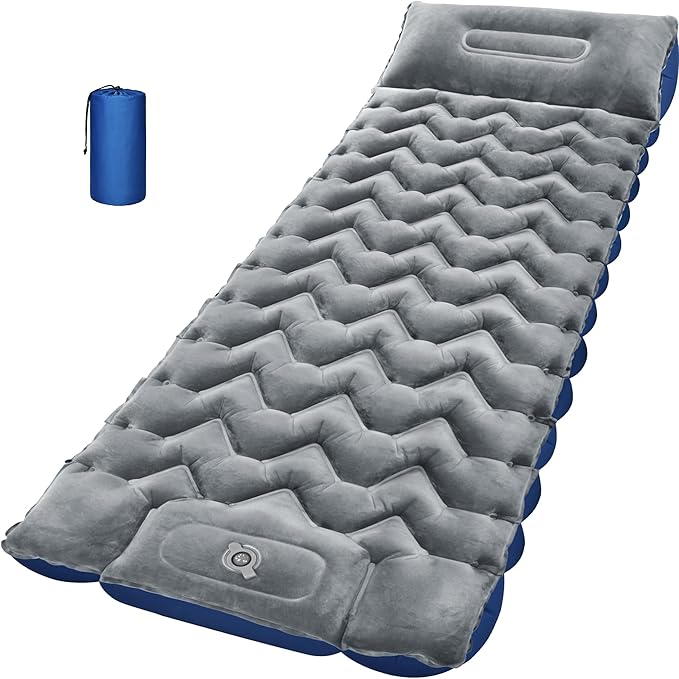 4" Thick Double-Sided Inflatable Sleeping Pad | Warm Crystal Velvet Top for Cold Weather, Waterproof Nylon Bottom | All-Season Camping Mattress for Backpacking, Hiking, Tent & Car Travel