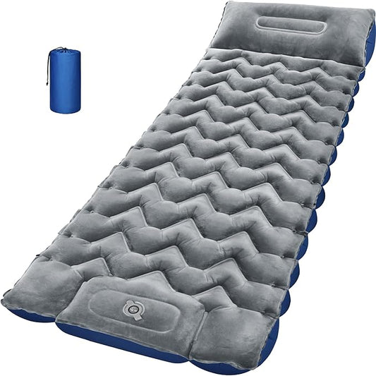 4" Thick Double-Sided Inflatable Sleeping Pad | Warm Crystal Velvet Top for Cold Weather, Waterproof Nylon Bottom | All-Season Camping Mattress for Backpacking, Hiking, Tent & Car Travel