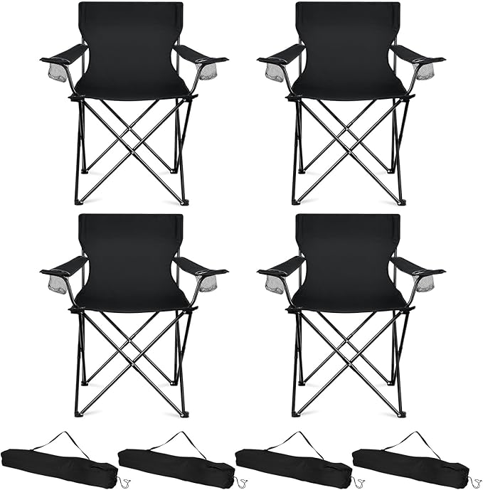 HaSteeL Camping Chairs 4 Pack, Oversized Folding Chair with Cup Holders for Adults, Portable Chair & Carry Bag for Outdoor Backyard, Beach, Lawn, Patio, Picnic, Fishing, Oxford Fabric & Heavy Duty