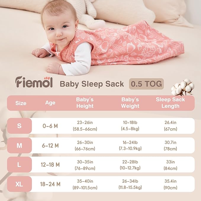 Baby Sleep Sack 0-6 Months, 100% Cotton Sleeping Sack for Newborn and Infant, 3 Pack Baby Wearable Blanket, 0.5 Tog Lightweight Double Zipper Sleep Bag Pink