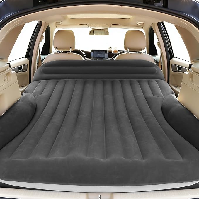 Ciremiv SUV Air Mattress, Double-Sided Thick Flocked Car Air Mattress with Built-in Pump & Pillow, Complete Sleeping Accessories for Auto Camping & Road Trips（Dark Coffee）