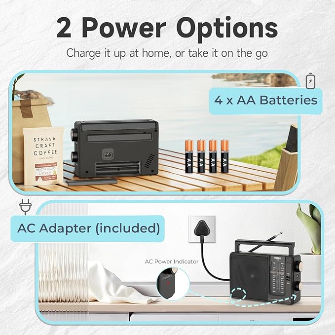 PRUNUS J03 AM FM Radio Portable Plug in Wall or AA Battery Operated for Home/Outdoor, Large Speaker Excellent Sound, Excellent Reception 19.5 ant,Large Tuning Knobs,Gifts for Seniors,No,Internet Radio