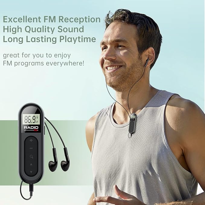 FM Radio, Rechargeable Portable Pocket Transistor Radio with Best Reception,LCD Digital Tuning with Backlight, Stereo Sound, Belt Clip for Jogging,Walking