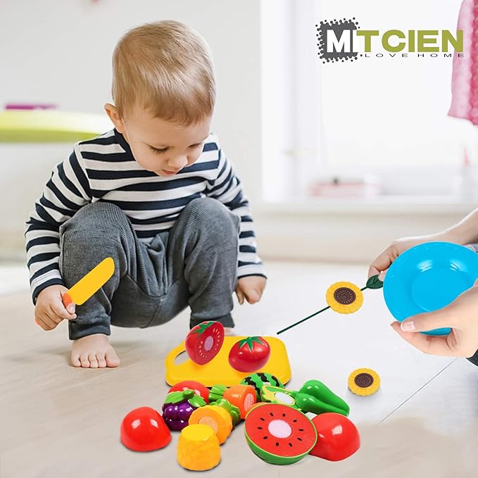 MITCIEN Camping Toys Play Set, Pretend Campfire, Play Food for Kids with Oil Lantern, Pretend Fruits Vegetables Cutting, S'Mores, Indoor Outdoor Toys for Toddler