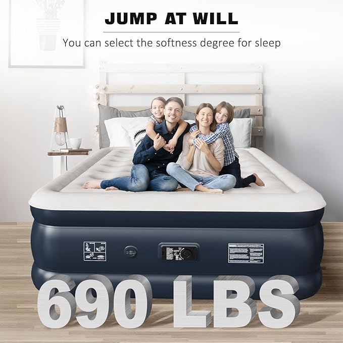 nalone Air Mattress Queen with Built in Pump, Inflatable Mattress Blow up Mattress, 18'' Raise Portable Air Bed, Upgraded Fast Colchones Inflables for Home, Guest, Travel & Camping, 690lbs Max