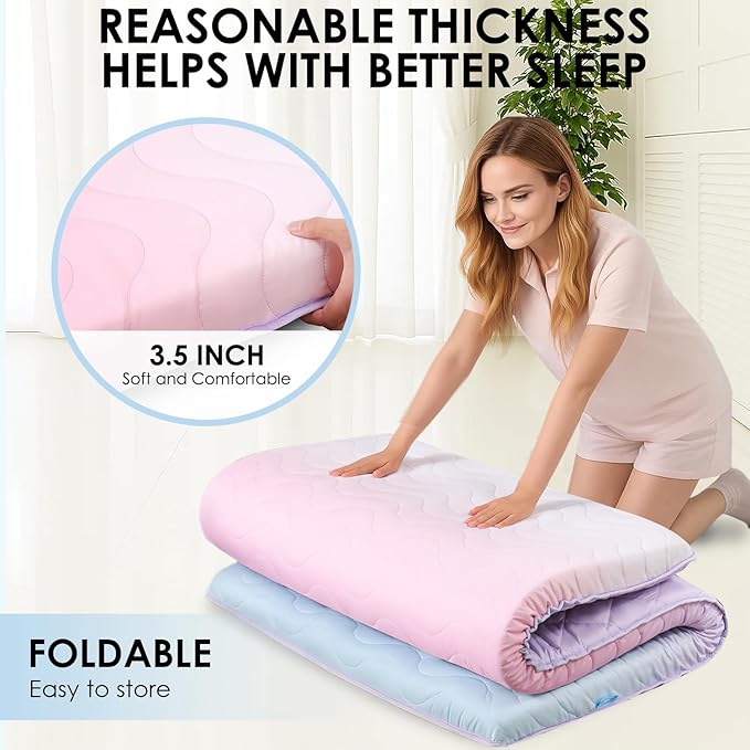 SCHNAUZER HOME Japanese Floor Futon Mattress, 3.5" Thicken Colorful Rainbow Portable Floor Mattress, High-Density Foam Tatami Mat Sleeping Pad for Camping Guest Room Dormitory RV, Queen