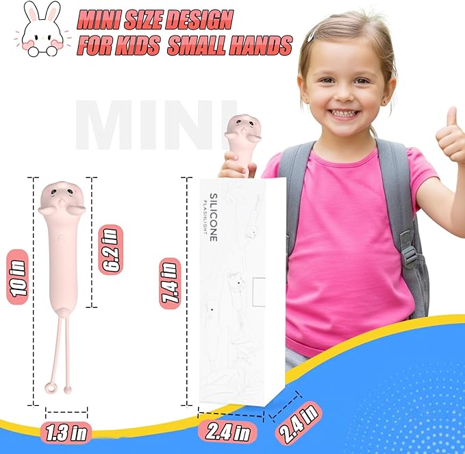 Easter Bunny Kid‘s Flashlight Rechargeable, Led Flashlight, Fun and Easter Rabbit Kid Flashlight Suitable for Camping and Outdoor Exploration, Dog Walking, Birthday Gift